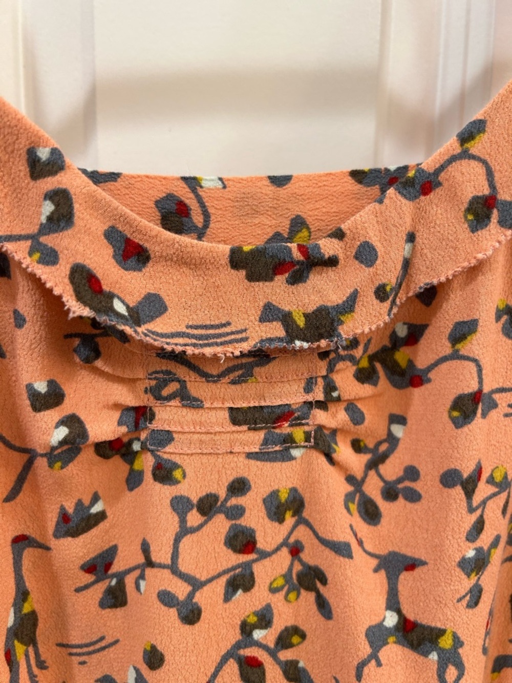 Sold Anthropologie Floreat Peach Pink Bird Floral Slip Dress Ruffle Hem Cutout - Picture 6 of 13
